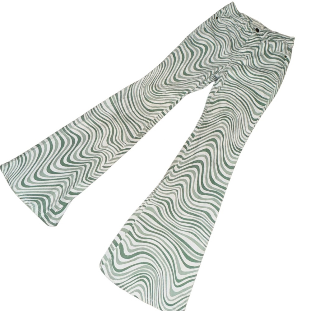 Green & White Swirly Flare Jeans